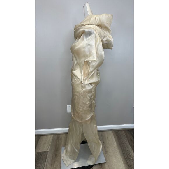 A.W.A.K.E. Mode Tuxedo Silk Gathered Cocktail Dress in champagne US10 $1015 - Picture 6 of 10